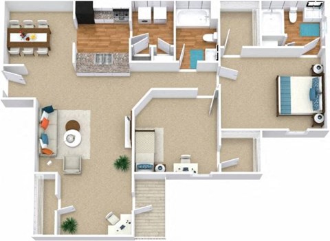 Two Bed Two Bath Floorplan | 1,253 Sq. Ft. at Austin Chase Apartments, Georgia